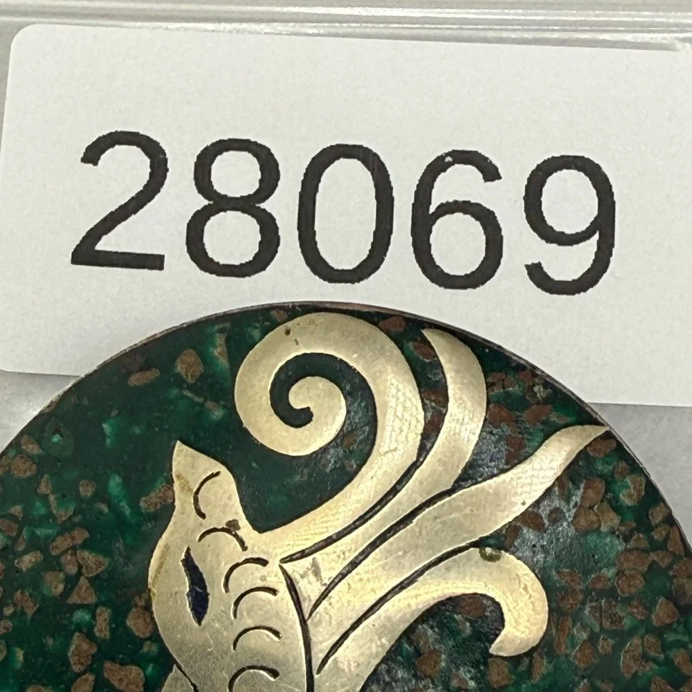 Vintage Taxco Brooch Warrior Silver Tone Enamel